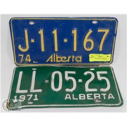 1971 & 1974 ALBERTA LICENSE PLATES.