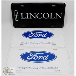 THREE FORD/LINCOLN LICENSE PLATES