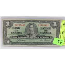 1937 CANADIAN $1 BILL