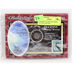CANADIAN 10 CENT BLUE NOSE REVERSE COIN AND