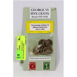 LOT OF 10 VARIOUS NICKELS 1937-1952 WITH 2 STAMPS