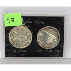 1966 CANADIAN CANOE AND 1967 FLYING GOOSE $1 COINS