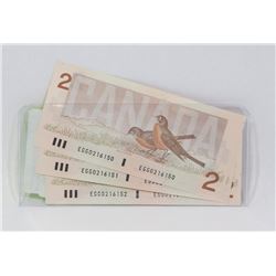 LOT OF THREE 1986 CANADIAN $2 CONSECUTIVE ROBIN