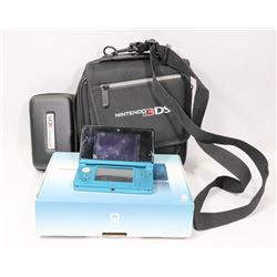 TEAL NINTENDO 3DS WITH CHARGE CORD, TRAVEL CASE,