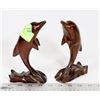 Image 1 : PAIR OF REDWOOD CARVED DOLPHINS