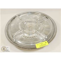 VINTAGE ROTATING SILVER & GLASS SECTIONED SERVING