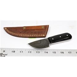 DAMASCUS STEEL SKINNING KNIFE WITH LEATHER SHEATH