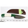 Image 1 : DAMASCUS STEEL HUNTING KNIFE GREEN SWIRL & WHITE