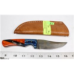 DAMASCUS STEEL HUNTING KNIFE BLUE AND BROWN SWIRL