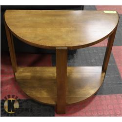 VINTAGE SOLID WOOD D SHAPED TABLE, 24"X12"X21"