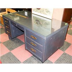 WOOD GREEN DESK WITH GLASSTOP, 59.5"X31.5"X29.5".