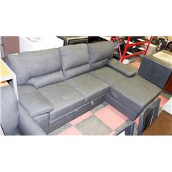 GREY FABRIC CHAISE LOUNGE SECTIONAL CONVERTS INTO