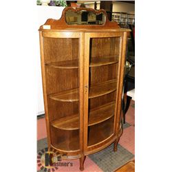 ANTIQUE CURVED GLASS CURIO CHINA CABINET FROM