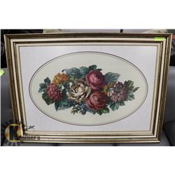 ESTATE NEEDLEPOINT PICTURE OF ROSES