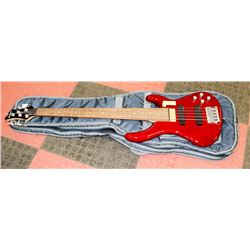 JOHNSON 5 STRING RED ELECTRIC GUITAR WITH SOFT