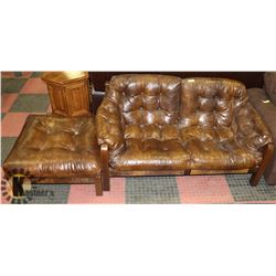 LEATHER 59" LOVE SEAT AND 30"X30"X15" OTTOMAN.