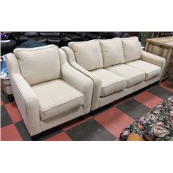 LAZY BOY FABRIC NAILHEAD 78" SOFA WITH 34" CHAIR.