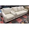 Image 1 : LAZY BOY FABRIC NAILHEAD 78" SOFA WITH 34" CHAIR.