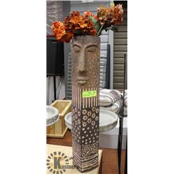 AZTEC STYLE MASK VASE WITH ORANGE FLOWER