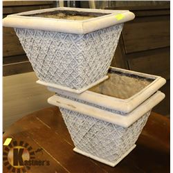 3 CERAMIC GREY PLANTERS 11" X 15"