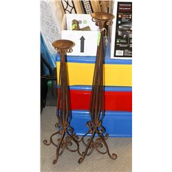PAIR OF METAL DECORATIVE CANDLE HOLDERS