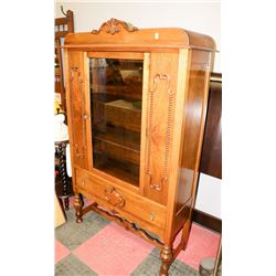 ANTIQUE OAK DISPLAY CABINET, 40"X15"X66.5".