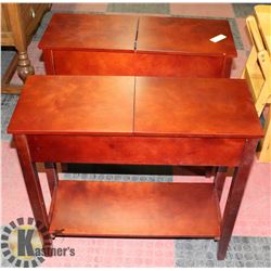 LOT OF 2 BROWN END TABLES, 10.5"X27"X25".