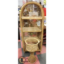 VINTAGE WICKER STORAGE SHELF (26.5"X13.5"X65") W/