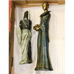LOT OF 2 STATUES, MESSI WOMAN 17"TALL, WARRIOR 14"