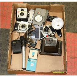 FLAT OF VINTAGE CAMERA EQUIPMENT.