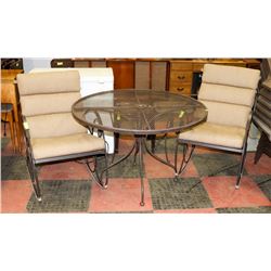 METAL PATIO TABLE WITH 2 ROCKING CHAIRS