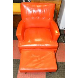 ORANGE SWIVEL ROCKER WITH OTTOMAN.