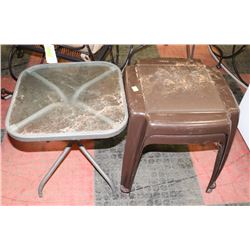 PAIR OF STACKING PATIO END TABLE SET WITH METAL
