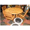 Image 1 : TEAK TABLE (51.5" DIA X 29.5" H)  AND 4 CHAIRS