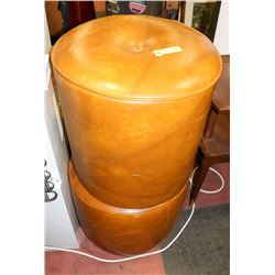 GROUP OF 2 LIGHT BROWN LEATHERETTE STOOLS