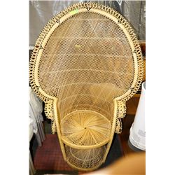 WICKER THRONE STYLE CHAIR.
