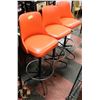 Image 1 : 3 ORANGE SWIVEL BAR STOOLS.