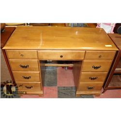 WOOD 9 DRAWER DESK, 43"X20"X30".