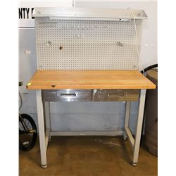 WORK BENCH WITH 2 DRAWERS AND BACK DROP