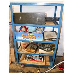 CART OF ASSORTED ESTATE PICTURES,WOOD BOX, 2 WORK