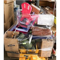 PALLET OF ASSORTED TOOLS, CAMPING, OUTDOOR