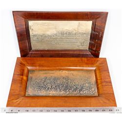 PAIR OF VINTAGE METAL POLISH WOOD FRAMED PICTURES