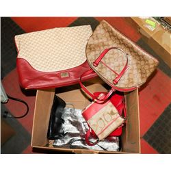 BOX OF 5 PURSES INCL COACH, LANCOME AND ANNE KLEIN