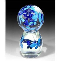Steven Lundberg 2002 Blue Butterfly Orb on Stand