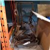 Image 1 : TRAY OF HAND FORGED HARDWARE AND LARGE WROUGHT-IRON PLANT STAND