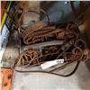 Image 2 : TRAY OF HAND FORGED HARDWARE AND LARGE WROUGHT-IRON PLANT STAND