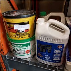 LOT OF CEMENT MAKING SUPPLIES, WOOD CLEANER, AND ANTI FREEZE