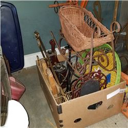 BOX OF GARDEN DECOR INCLUDING SLED