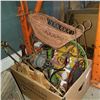 Image 2 : BOX OF GARDEN DECOR INCLUDING SLED