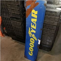 BLUE AND YELLOW METAL GOOD YEAR SIGN DOUBLE SIDED